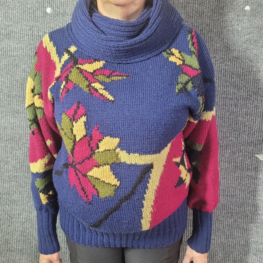 Vintage Berek Hand Knitted‎ Big Turtleneck Floral Sweater Bergdorf Goodman Sz M - Picture 7 of 8